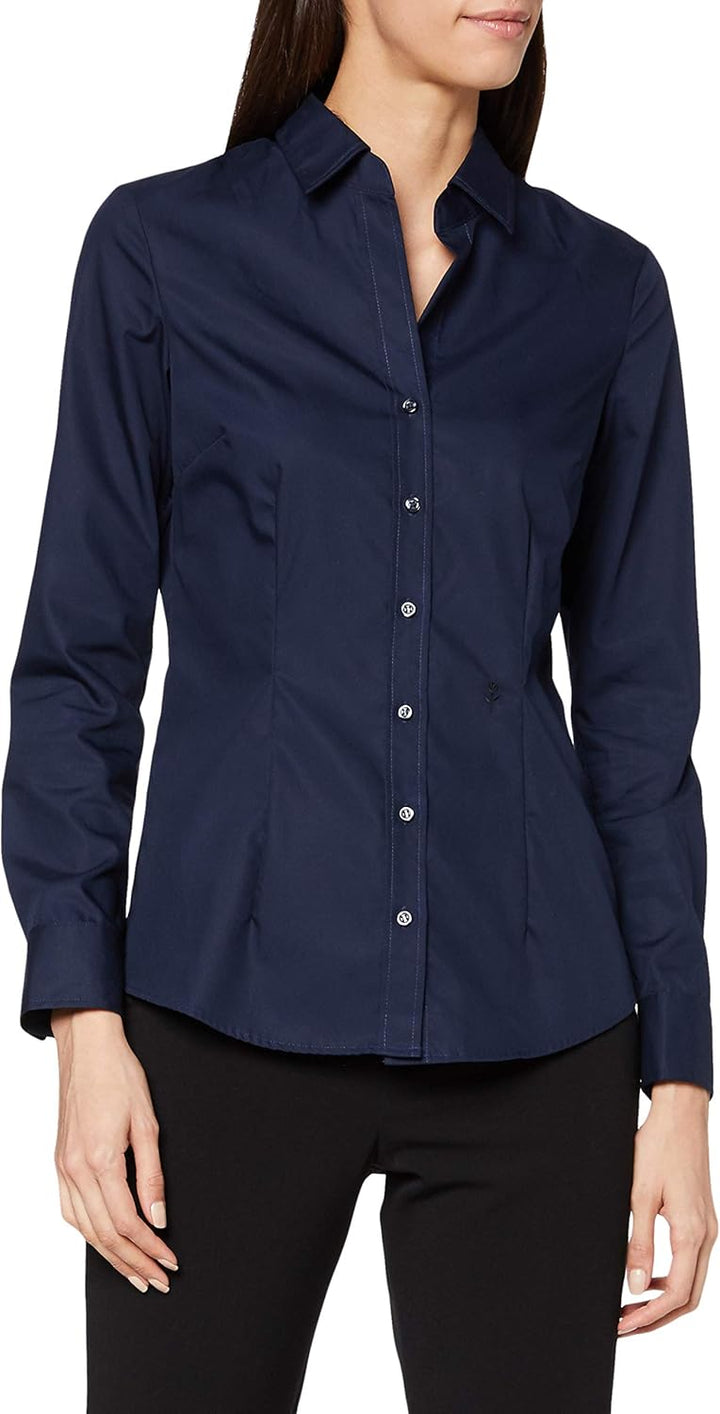 Seidensticker Damen Bluse - City Bluse - Hemdbluse - Slim Fit - Kurzarm - Uni - Stretch 32 Dunkelbla