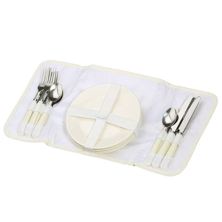 cilio Picknick-Korb Ancona, Für 4 Personen, Geflochtener Korb mit Deckel aus Kiefernholz, Picknickko