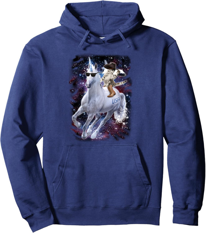 Space Unicorn Cowboy Cat Galaxy Rocket Funny Pullover Hoodie