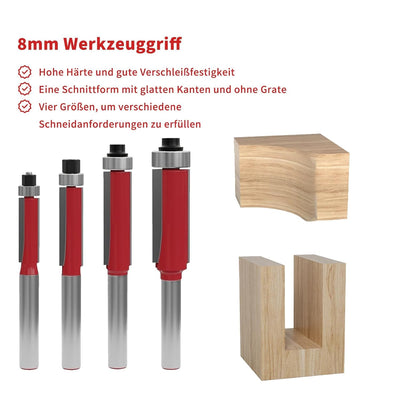 27 Stück 8mm Schaft Bündigfräser-Set, mit Schlagmagnet-Bits, Lager, Schraubenschlüssel, 8mm Schaftfr
