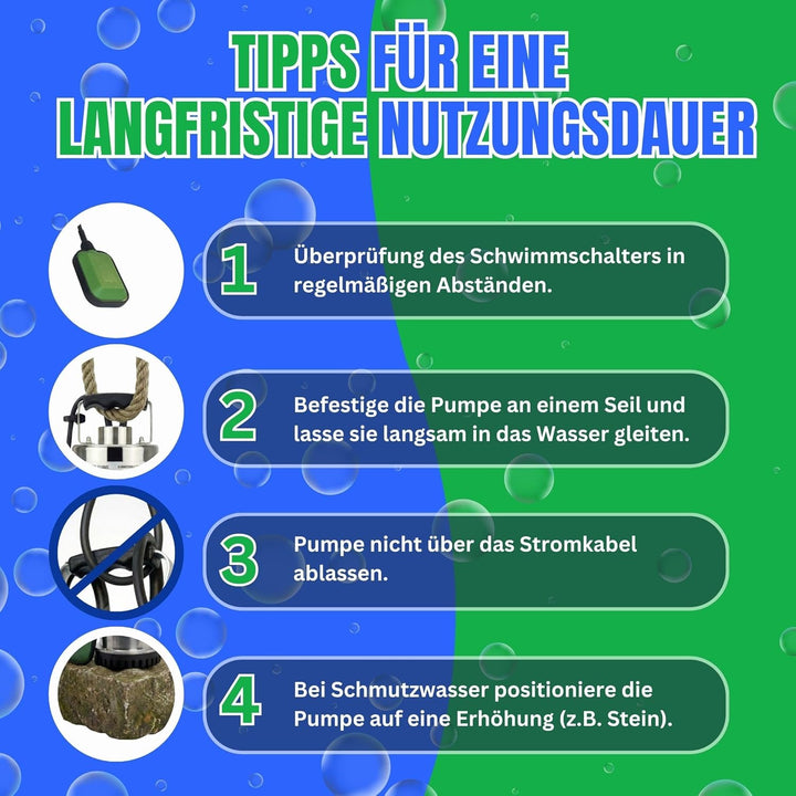 Flachsaugpumpe Edelstahl 750 Watt Kellerpumpe, Tauchpumpe, Poolpumpe
