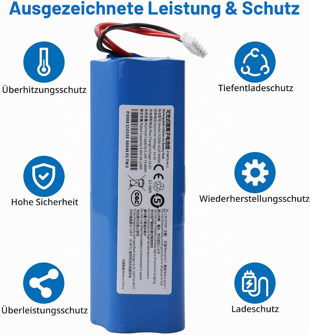 5200mAh S10-LI-144-5200 Ersatzakku, Kompatibel mit Ecovacs Deebot T5 T8 T8+ T9 T9+, Ozmo 950 T10 T9