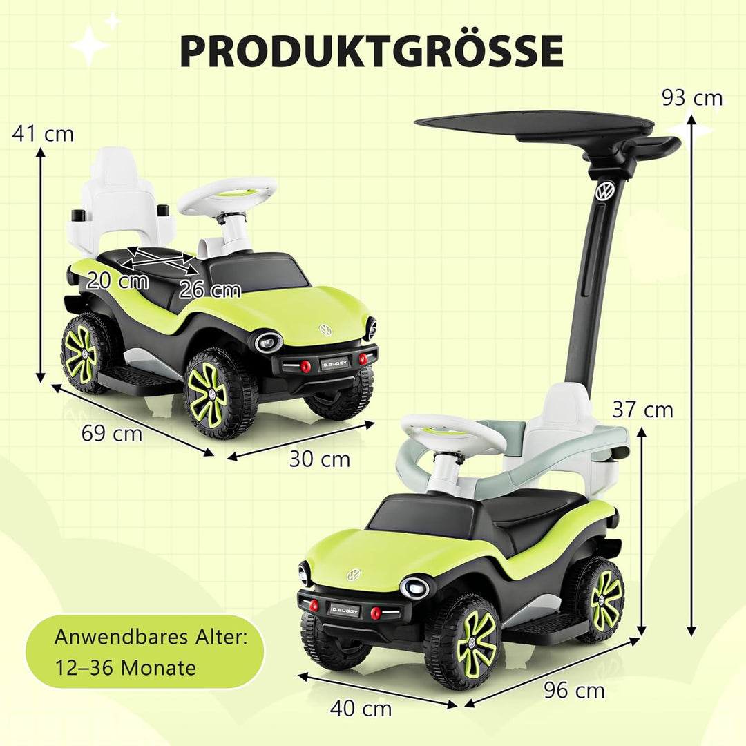 COSTWAY 3 in 1 Volkswagen Rutschauto, Schiebeauto mit verstellbarem Schiebegriff & Sonnendach, Rutsc