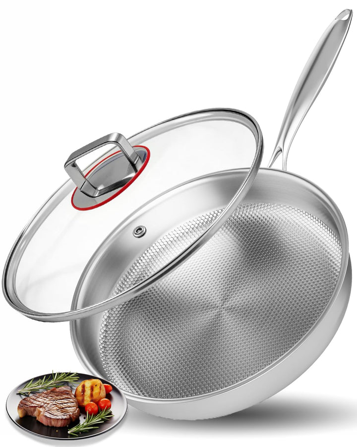 Edelstahlpfanne Unbeschichtet 30cm, Titan Pfanne Mit Deckel, 30cm