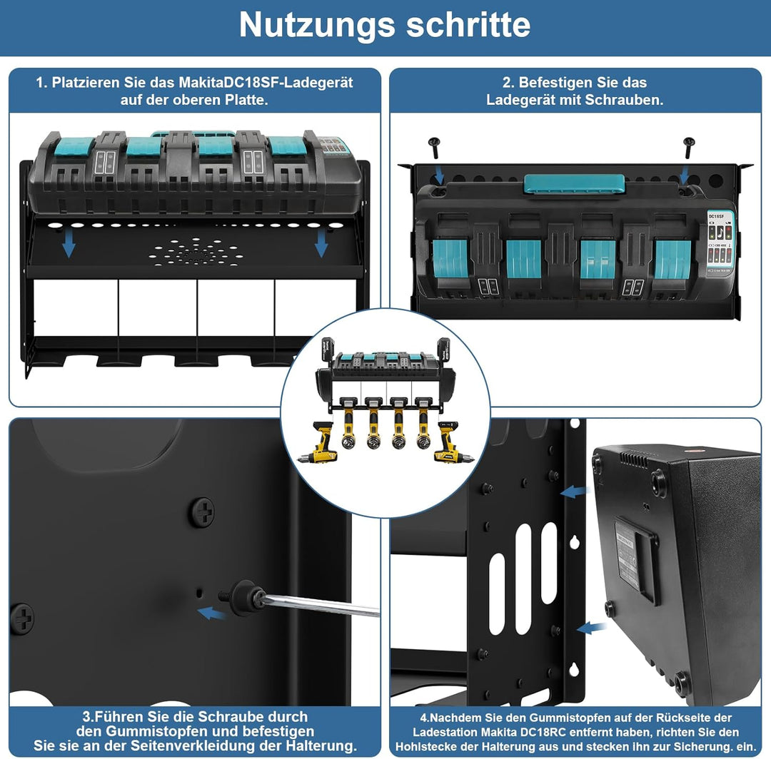 JYiuog Werkzeugspeicher Wandhalterung,Werkzeugregal für Makita Ladegerät DC18SF DC18RC,18V/14.4V Akk