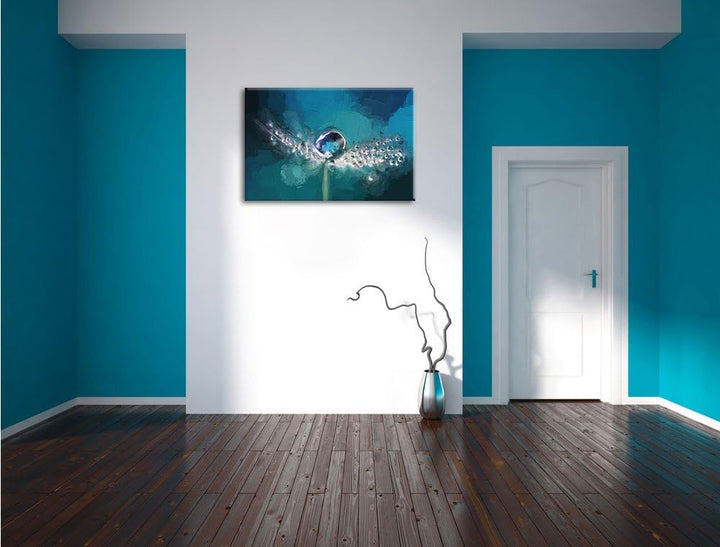 Pixxprint Wassertropfen auf Einer Pusteblume Kunst Pinsel Effekt, Format: 100x70 auf Leinwand, XXL r