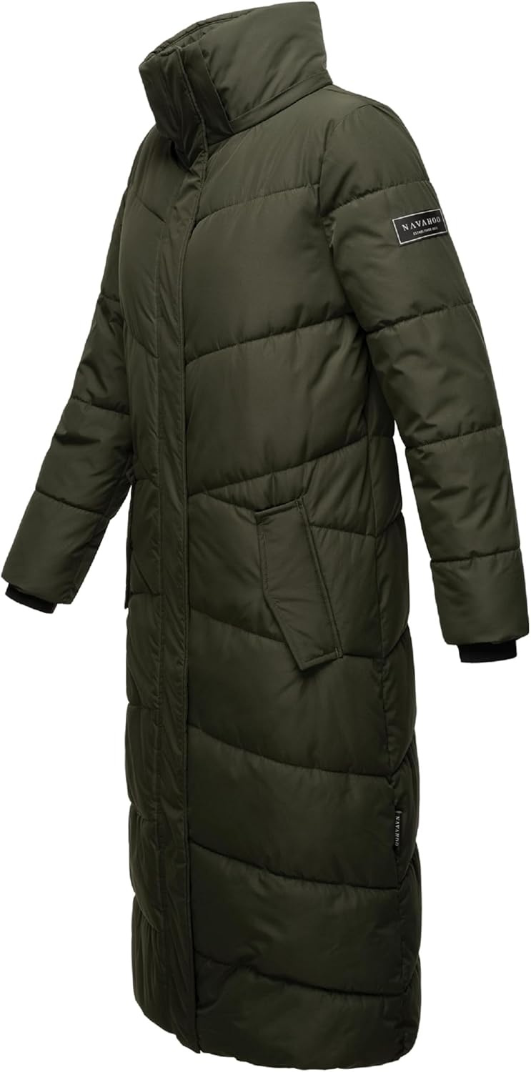 Navahoo Damen Wintermantel Warmer Steppmantel extralang mit Abnehmbarer Kapuze Hingucker XIV XS-5XL