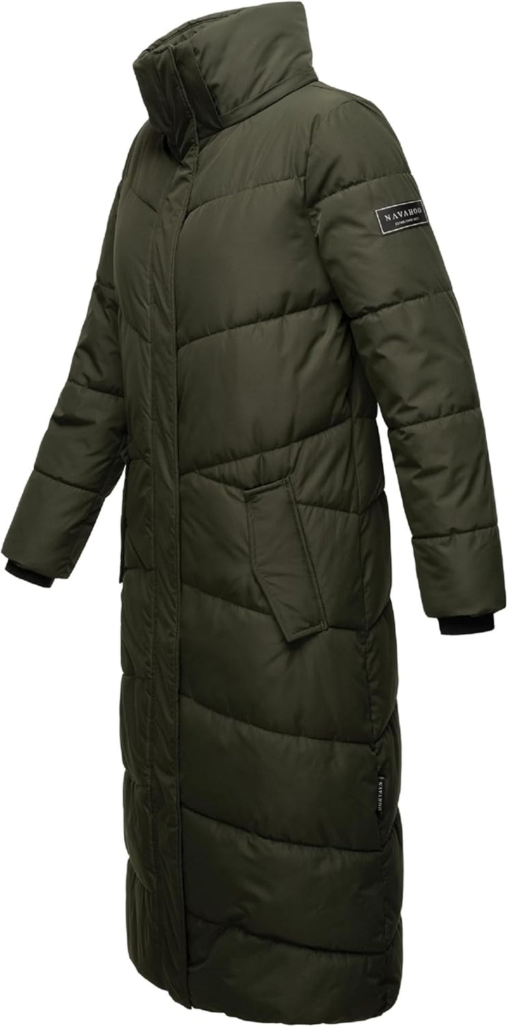 Navahoo Damen Wintermantel Warmer Steppmantel extralang mit Abnehmbarer Kapuze Hingucker XIV XS-5XL