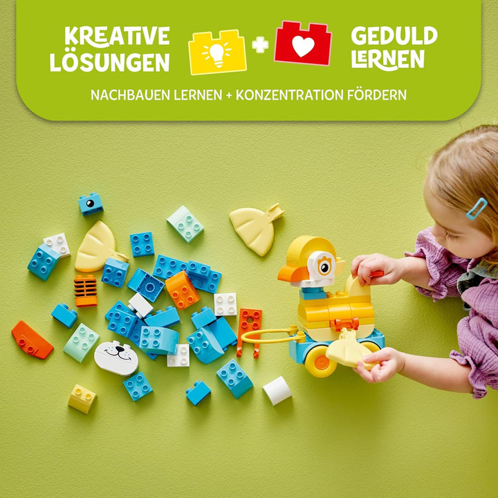 LEGO DUPLO Town Tiere auf Rädern 3-in-1-Set - Montessori Spielzeug zum Bauen von Ente, Fisch oder Hu