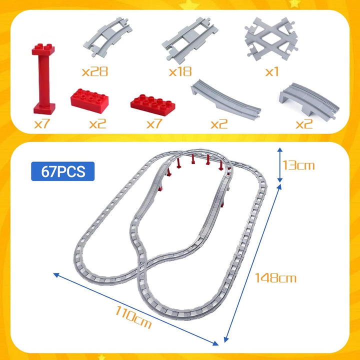67 Stück Bausteine Schienen Set, City Schienen Eisenbahn mit Cross, Track Gerade, Kurven Schienen, S