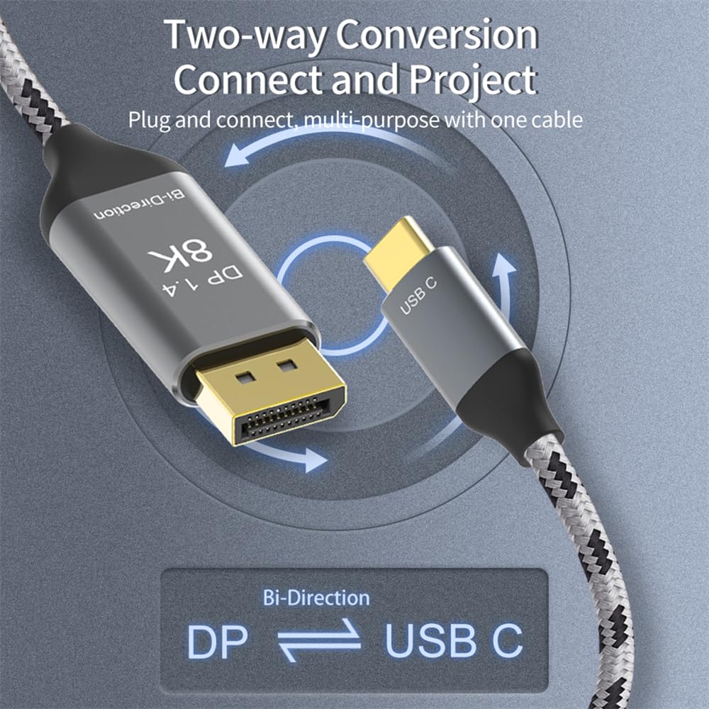cablecc Reversibles 8K @ 60Hz HDTV Kabel, DisplayPort DP Quelle auf USB 3.1 Typ C USB-C Displays, St