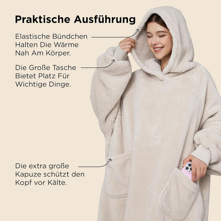 BEDSURE Hoodie Decke mit Ärmeln - Kuschelpullover als Geschenke für Männer - Übergrosser Tragbare De