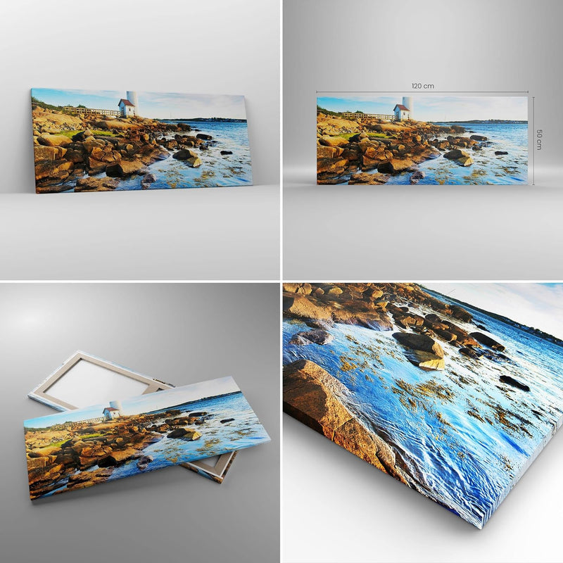 Wandbilder Dekoration Wohnzimmer Leuchtturm Ufer Wolke Landschaft Panorama Bilder auf Leinwand 120x5