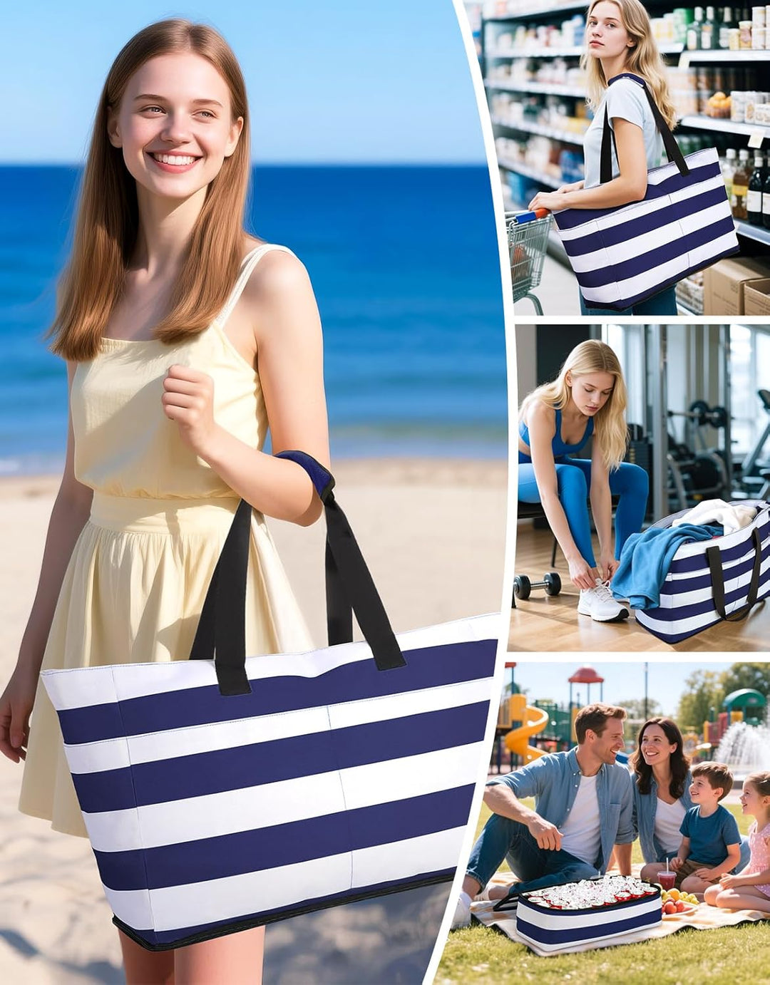 CIRYCASE Strandtasche XXL Familie mit Kühlfach, 54L Grosse Badetasche Strandtasche mit Reissverschlu