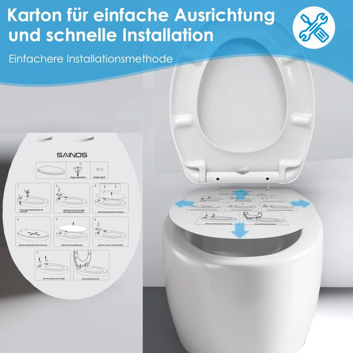 Duroplast WC-Sitz O-Form mit Absenkautomatik, Edelstahlscharnier, One-Touch-Schnellverschluss und ei