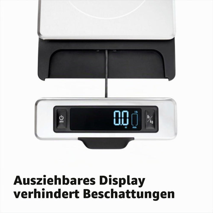 OXO Good Grips 5 kg Edelstahl-Küchenwaage:Ausziehbares Display für schattenfreie Anzeige+Leicht able