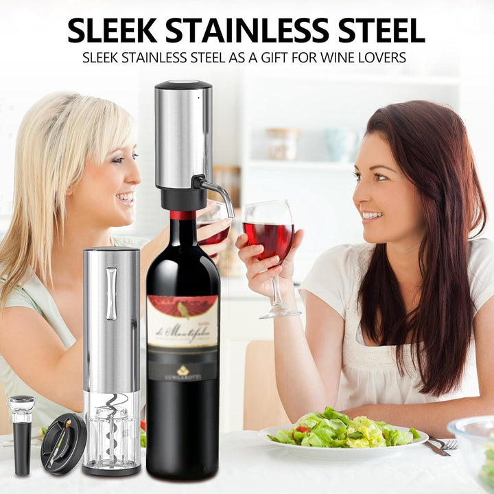 Electric Wine Bottle Opener Set Rechargeable Stainless Steel, 4 in 1 Automatic Electric Corkscrew, A