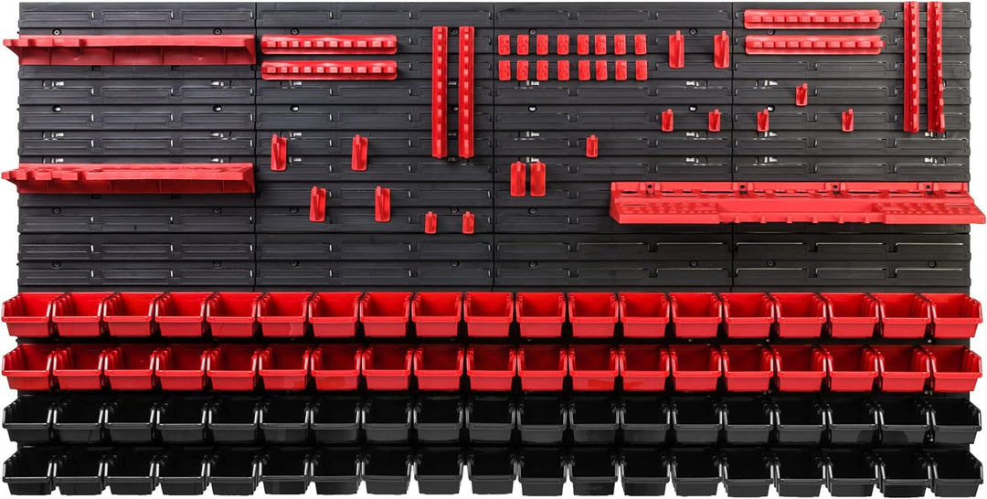 Lagersystem Werkstattregal | 156 x 78 cm | 76 stck. Box | Wandregal mit Werkzeughalterungen und Stap