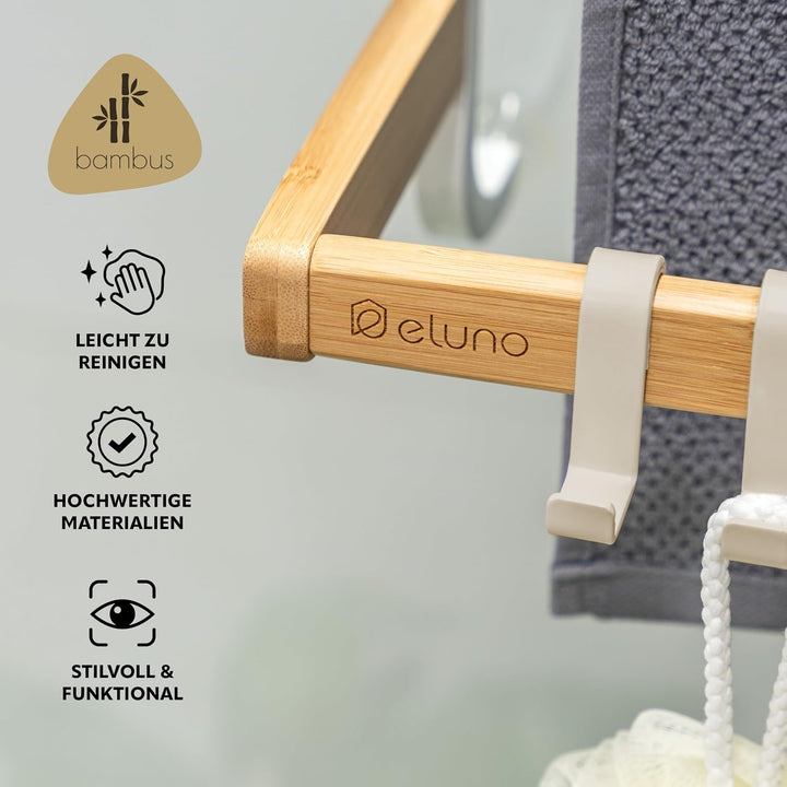 eluno Handtuchhalter für die Glasduschwand aus Metall und Bambus, Handtuchhalter mit 3 Handtuchstang