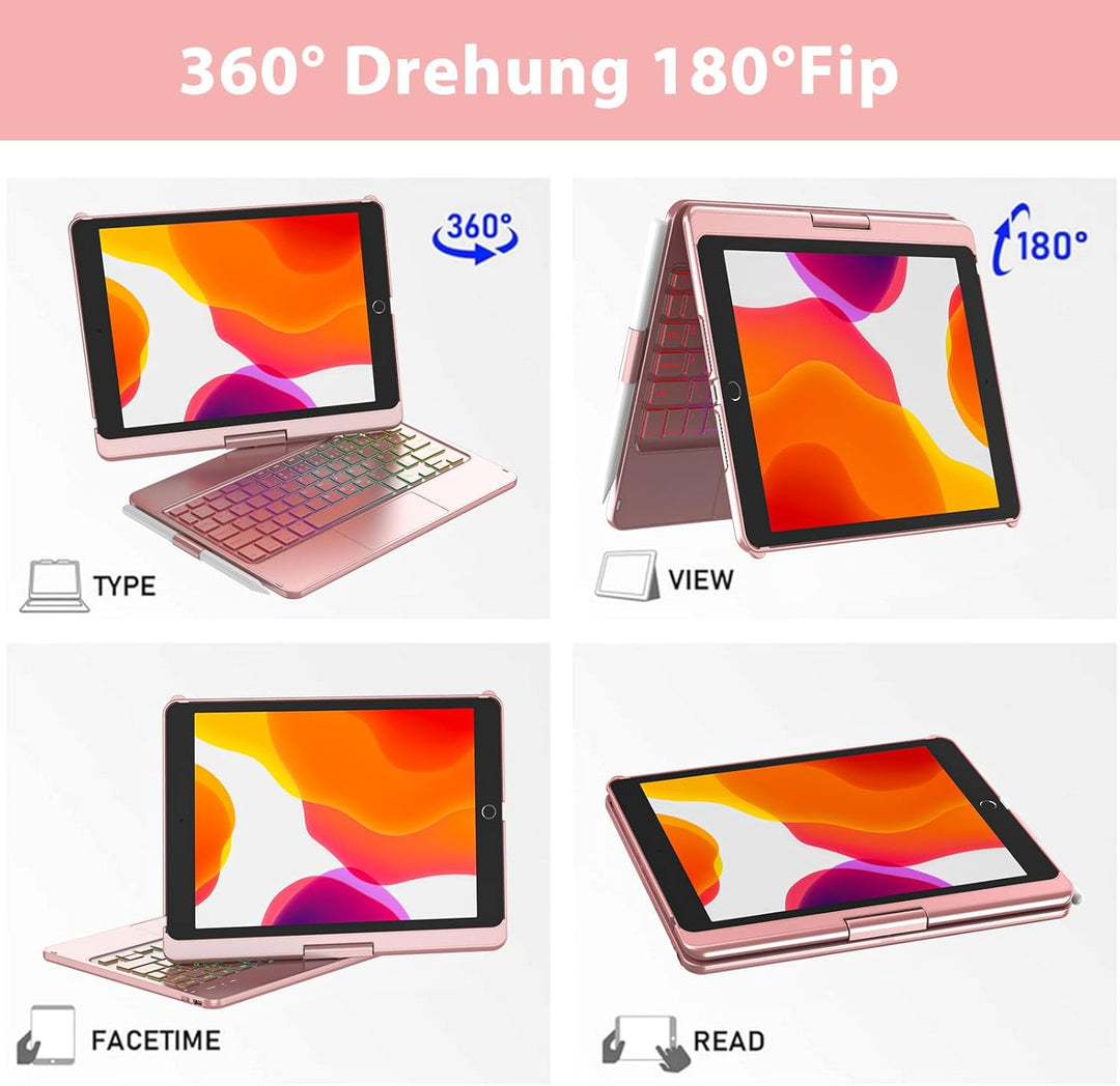 Tastatur Hülle für iPad 10.2 Zoll,für iPad 9/8/7 Generation Hülle,360° Touchpad Flip Hartschale Slim