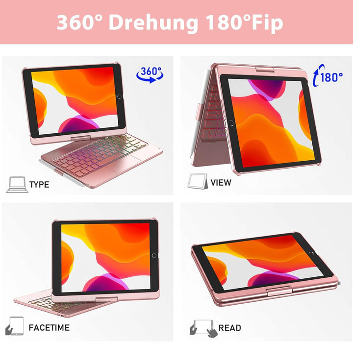 Tastatur Hülle für iPad 10.2 Zoll,für iPad 9/8/7 Generation Hülle,360° Touchpad Flip Hartschale Slim