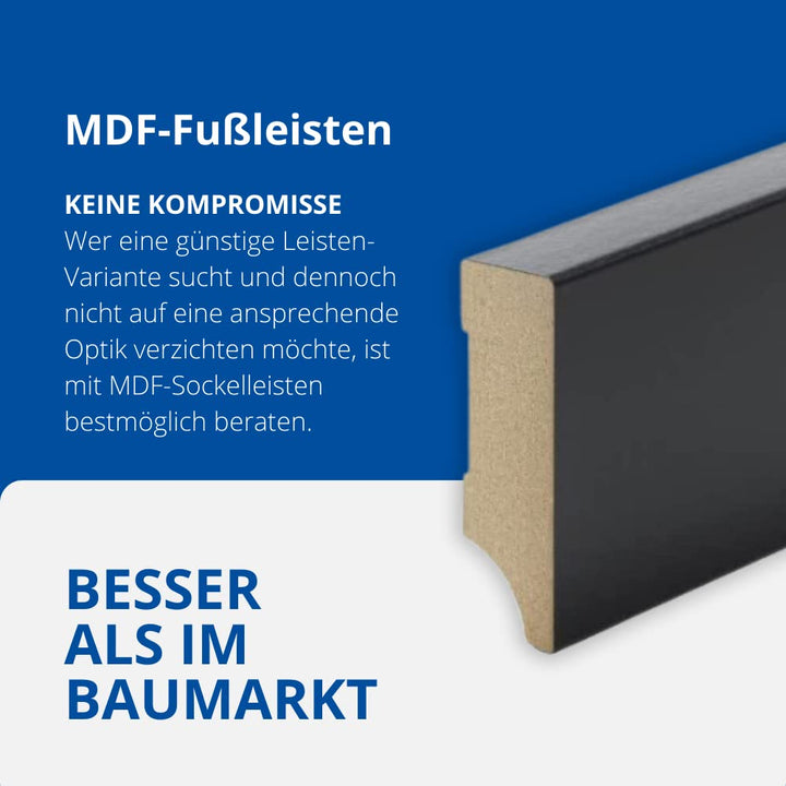REESE Sockelleisten Schwarz | Weimarer Profil | MDF Folie | 60mm Höhe | 15 Stück / 34,5 lfm 60mm 15