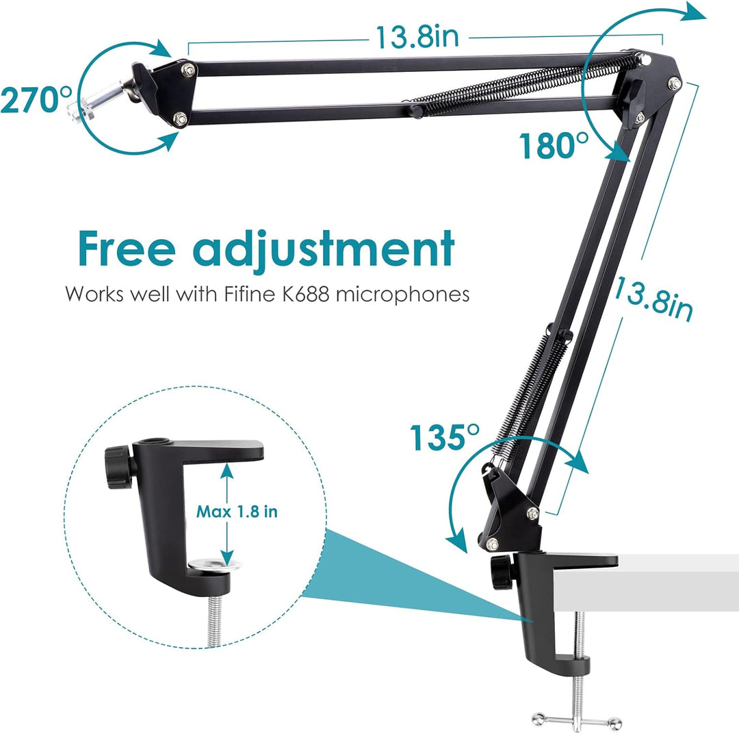 FIFINE K688 Mikrofonarm Boom Arm - Mikrofon Schwenkarmständer kompatibel mit FIFINE Recording XLR/US