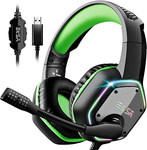 EKSA E1000 USB PC Gaming Headset mit Mikrofon, Gamer Headset mit Bass Surround Sound, RGB Beleuchtun