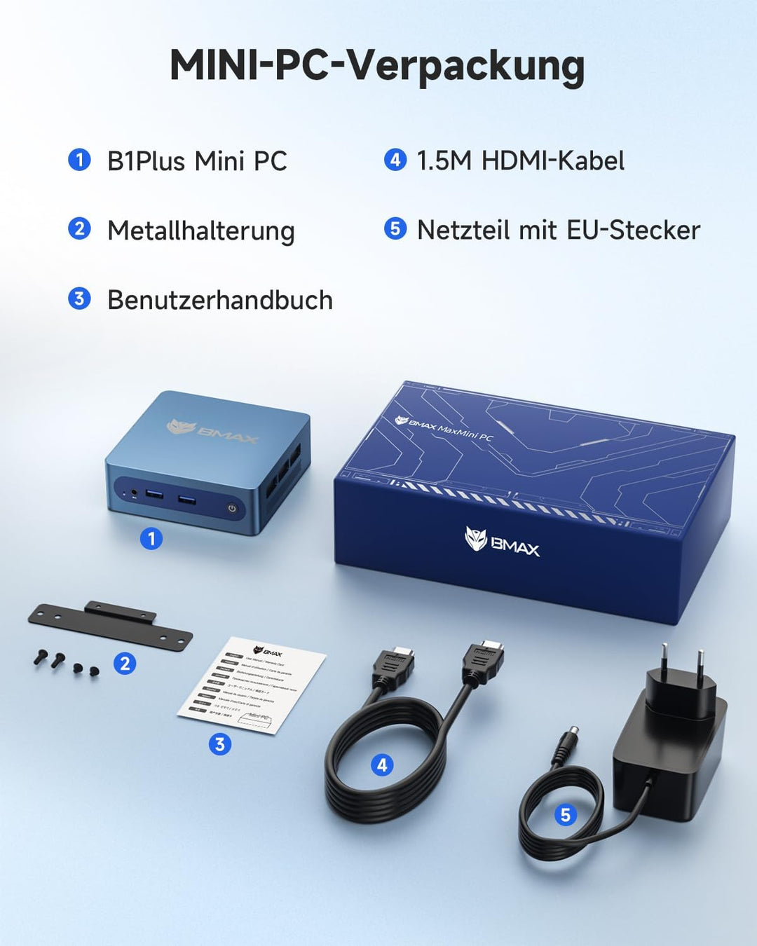 BMAX Mini PC Intel Celeron J3355 mit Win 11 Home, 6GB LPDDR3 + 128GB eMMC Mini Desktop Computer Micr