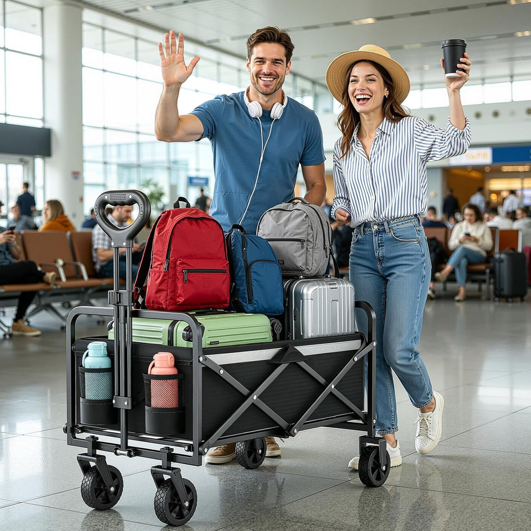 Bollerwagen Faltbar 70L/70KG Tragkraft – mit Bremsen, Handwagen mit Klappbarem Griff & Abnehmbaren R