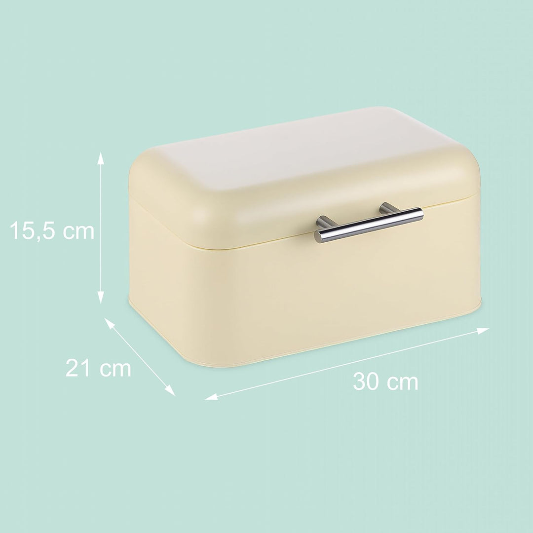 Relaxdays Brotkasten mit Brotbeuel, Brotbox mit Deckel & Griff, HBT 15,5x30x21 cm, Brotkiste Retro-D