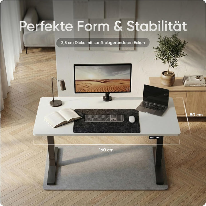 DESKSPACE Tischplatte - 2,5 cm Extra-Dicke Weisse Schreibtischplatte 160x80 cm, Ideale Holzplatte fü