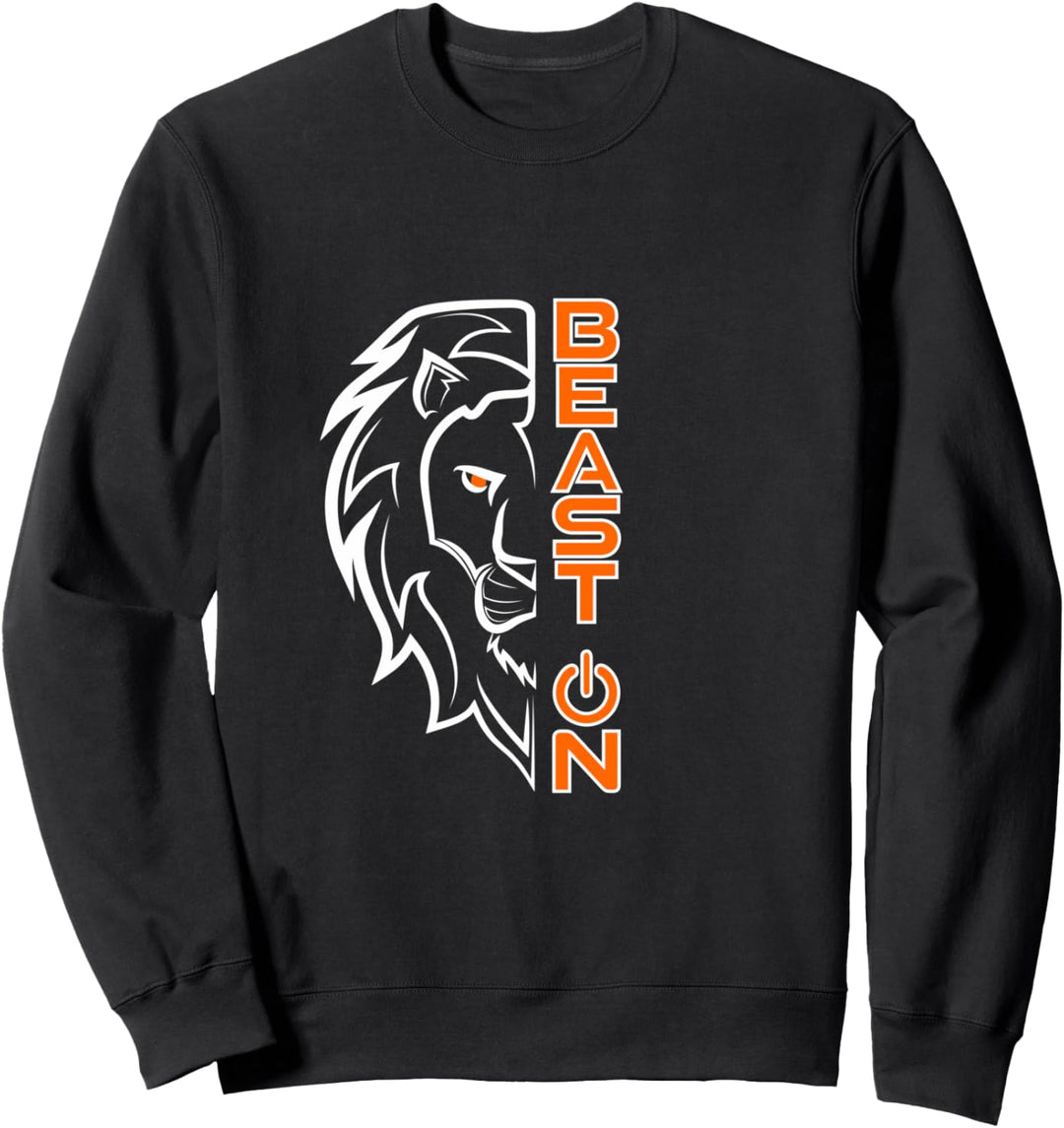 Löwe Kopf Beast ON Orange Gym Fitness Training Bodybuilding Sweatshirt