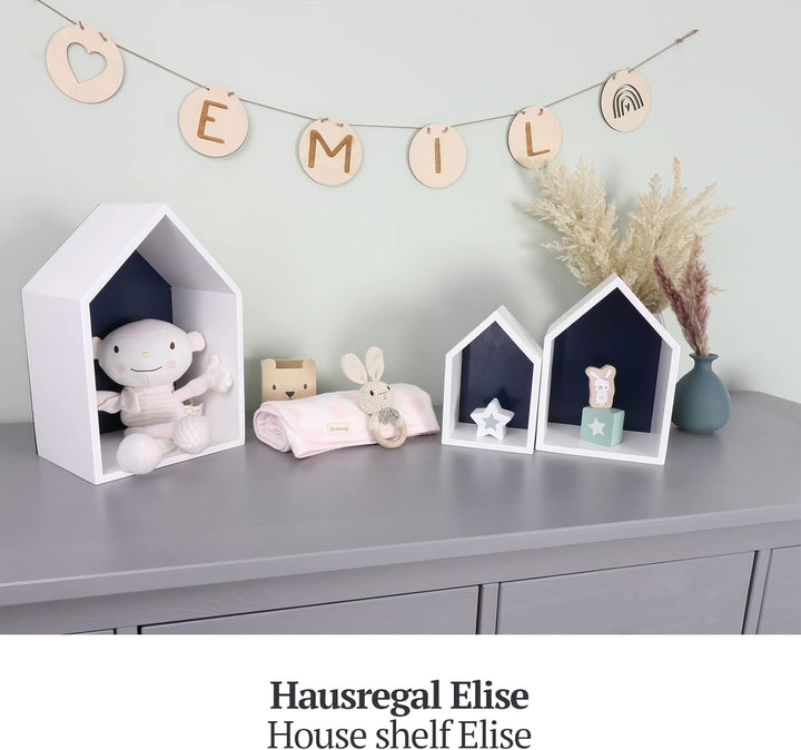 Puckdaddy Elise | Hausregal in Dunkelblau | 3er-Set | Dekorative Regale im Haus-Design | Kinderzimme