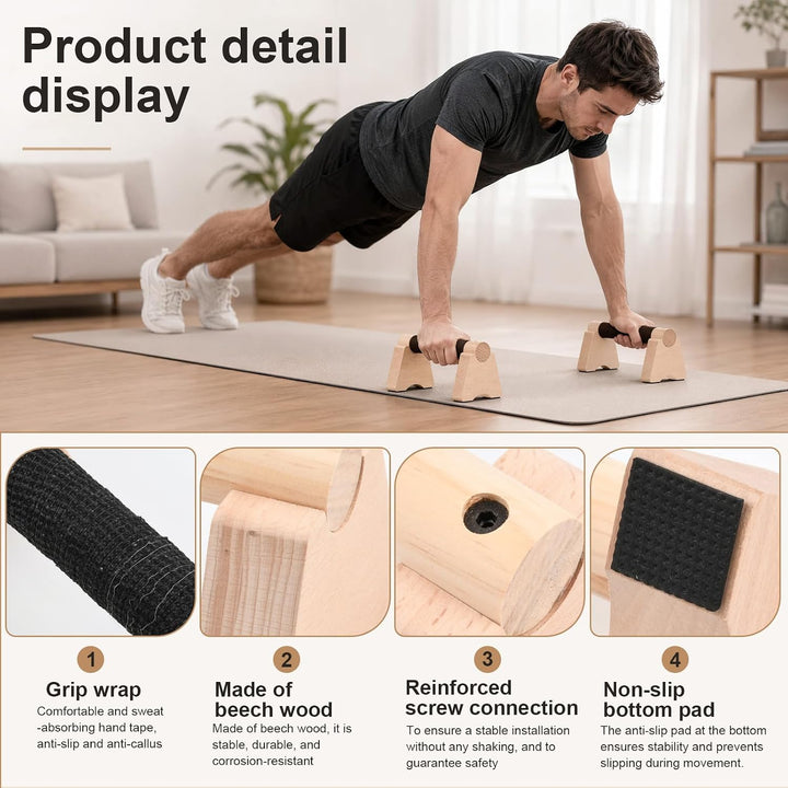 2er Set Liegestützgriffe aus Holz,25cm Handstand Griffe,Calisthenics Griffe,Holz Parallettes,Push Up