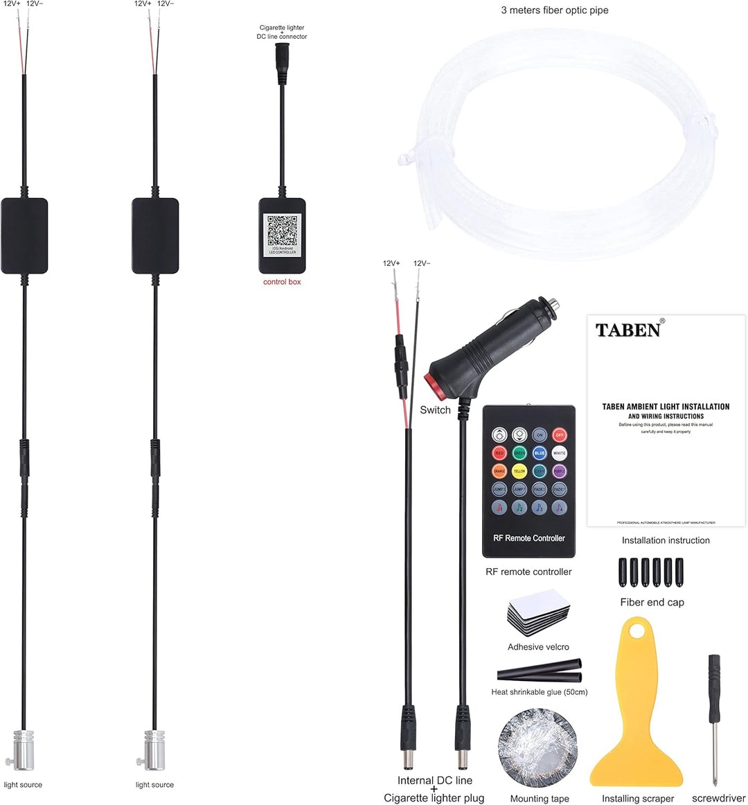 TABEN Auto Innenraum Umgebungslicht 64 Farben APP Control Auto Dekoration Atmosphäre Licht Kit Wasse