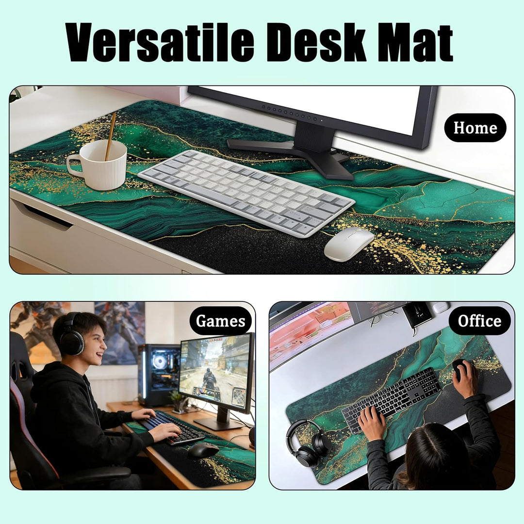 4-In-1-Schreibtischunterlage Im Grünen Marmor-Design, Inkl. Maus-Tastatur-Handgelenkauflage &amp; Unters
