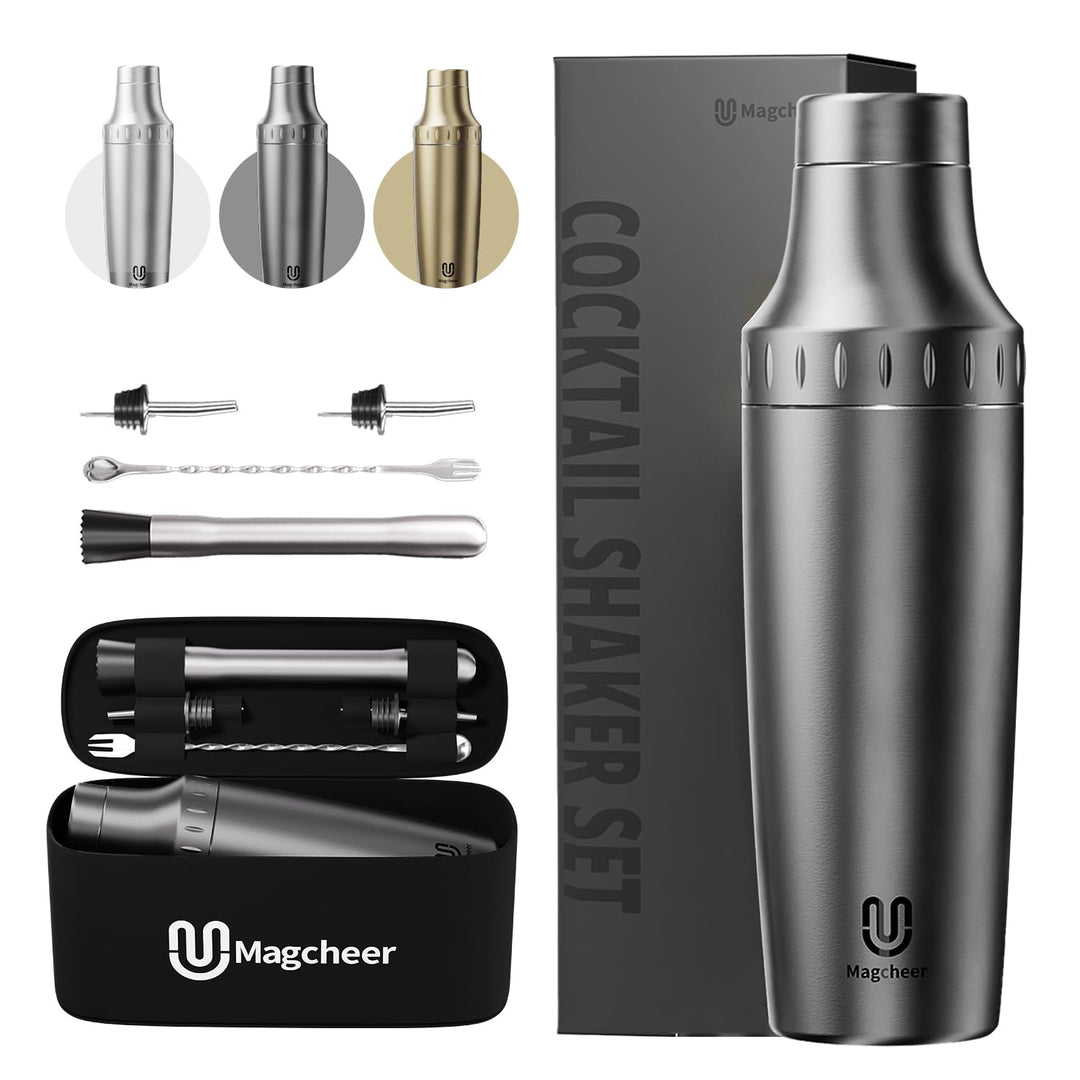 Cocktail Shaker Set mit Integrierter Massskala 900ml Premium Edelstahl Frostsicherer Doppelwand-Bark