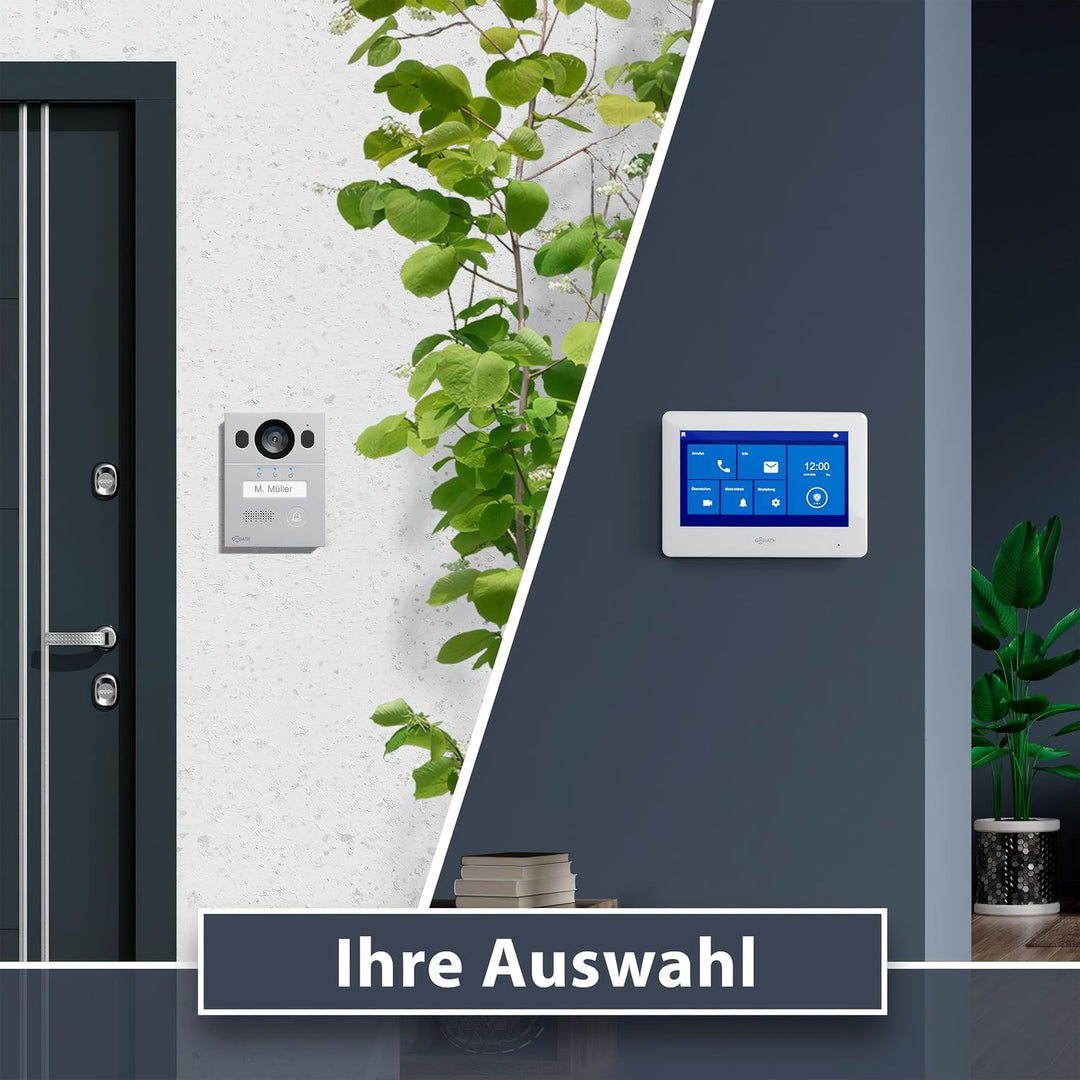 GOLIATH Basic Video Türsprechanlage, 2 Draht Bus, 7 Zoll Monitor, Aufputz Türklingel mit Kamera, Geg