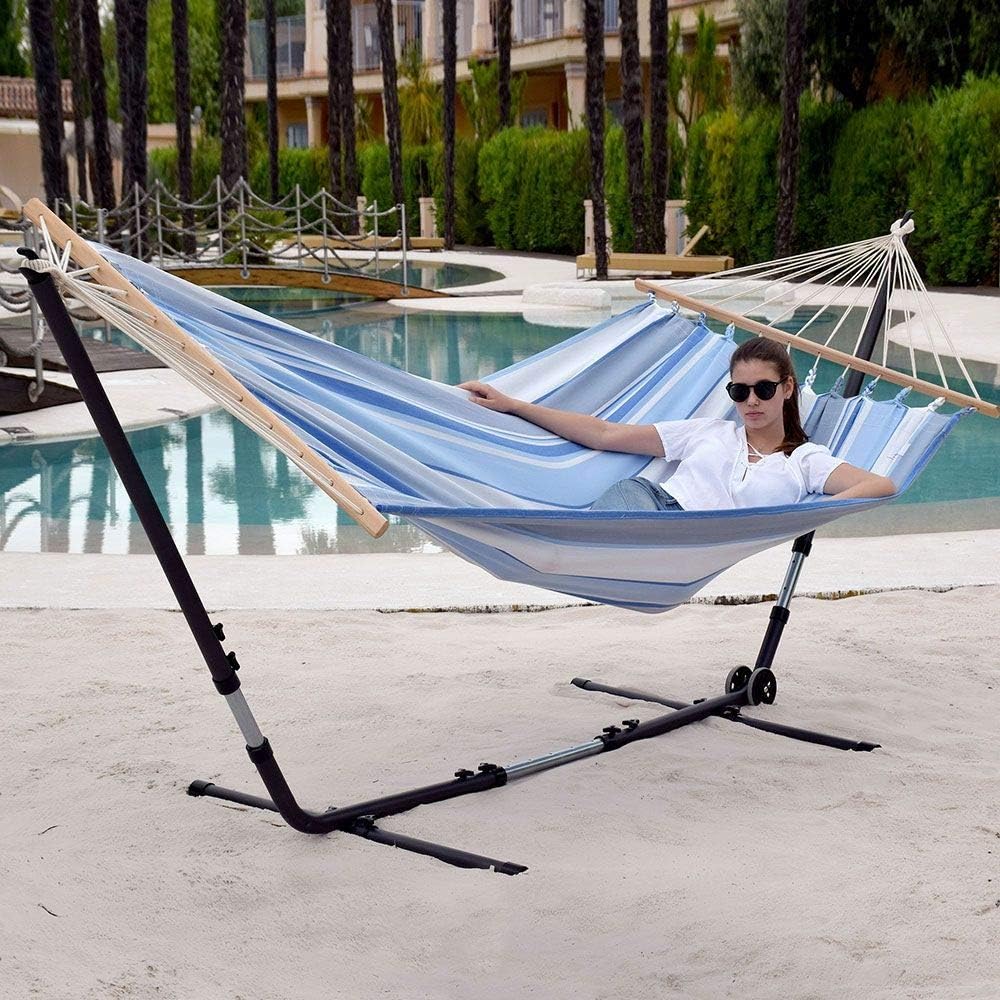 Universal anthrazit Hängematten-Metallgestell bis 370 cm + Lola Stab Hängematte XXL Jamaica Marine