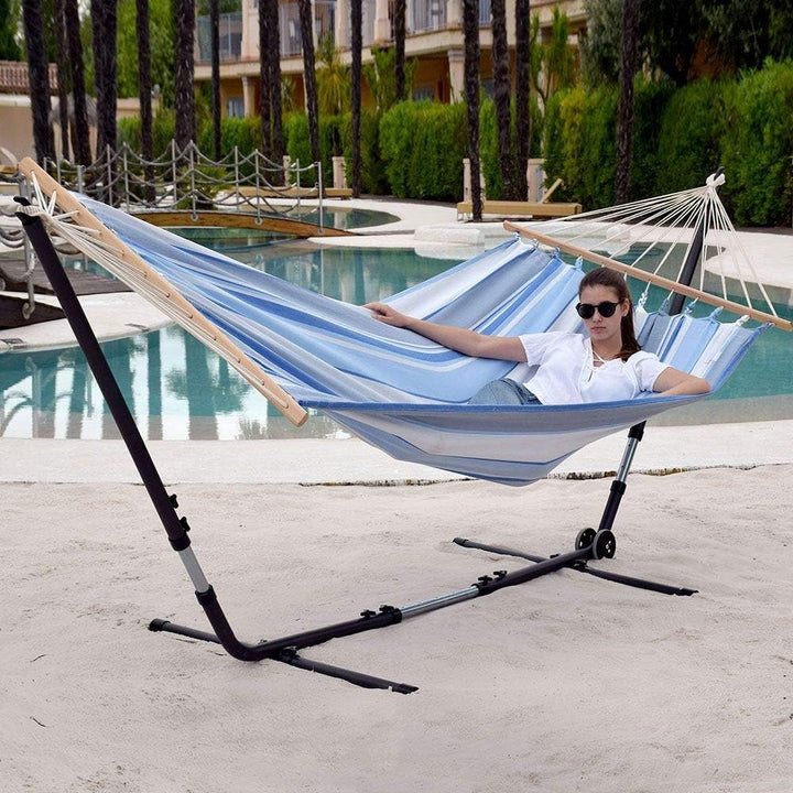 Universal anthrazit Hängematten-Metallgestell bis 370 cm + Lola Stab Hängematte XXL Jamaica Marine