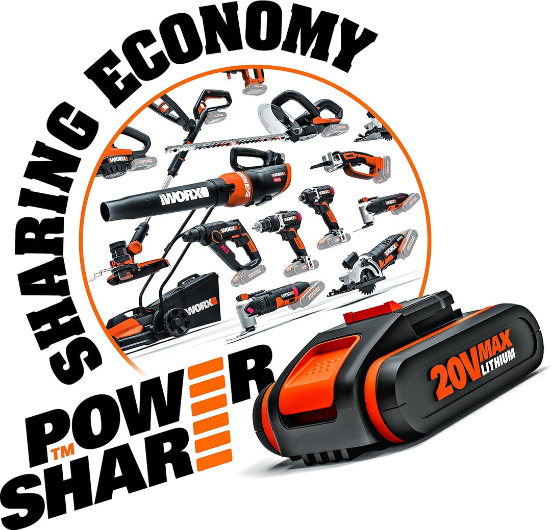 WORX WG157E.9 Leichter Akku-Rasentrimmer – 20-V-Werkzeug nur mit AutoFeed und Easy-Grip-Griff, 2-in-