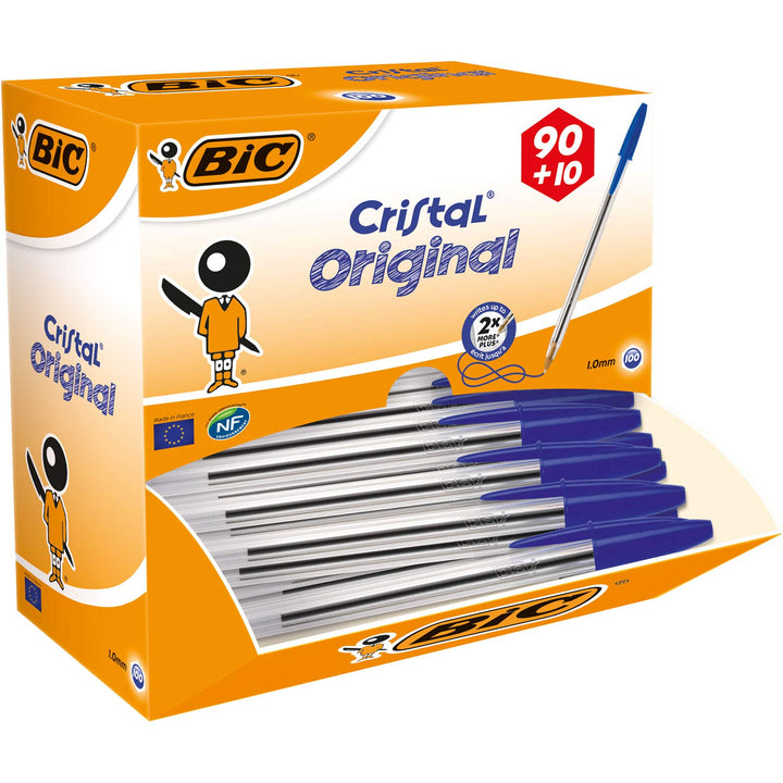 BIC Kugelschreiber Set Cristal Original, in Blau, Strichstärke 0,4 mm, 100er Pack, Ideal für das Bür