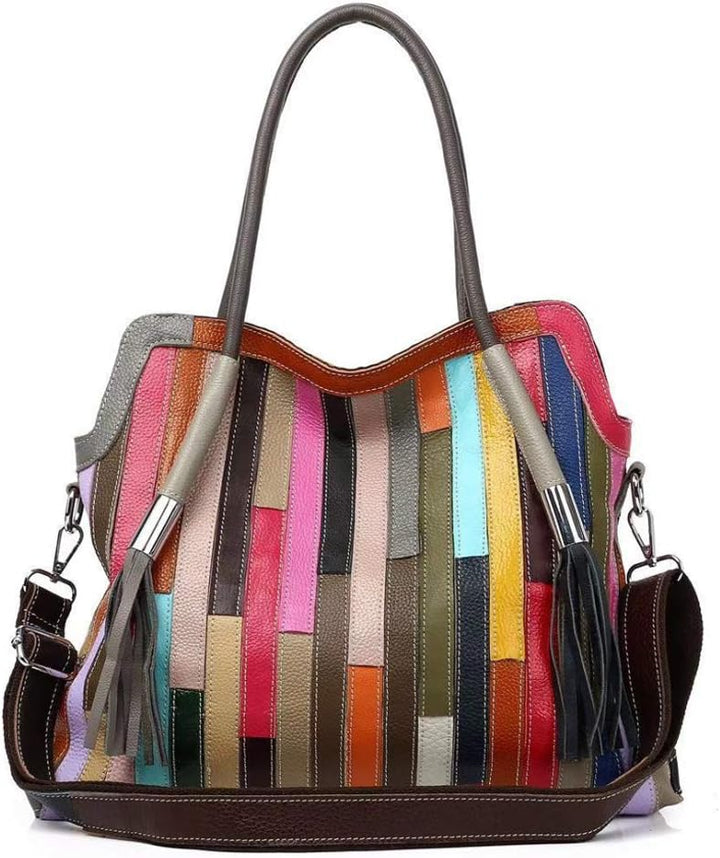 Segater® Damen Multicolor Einkaufstasche Echtes Leder Handtasche Bunte Patchwork Grosse Umhängetasch