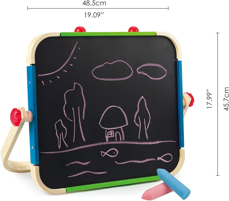 Hape Anywhere Art Studio , Award-Winning Double-Sided Wooden Kids Easel Whiteboard/Chalkboard with 2