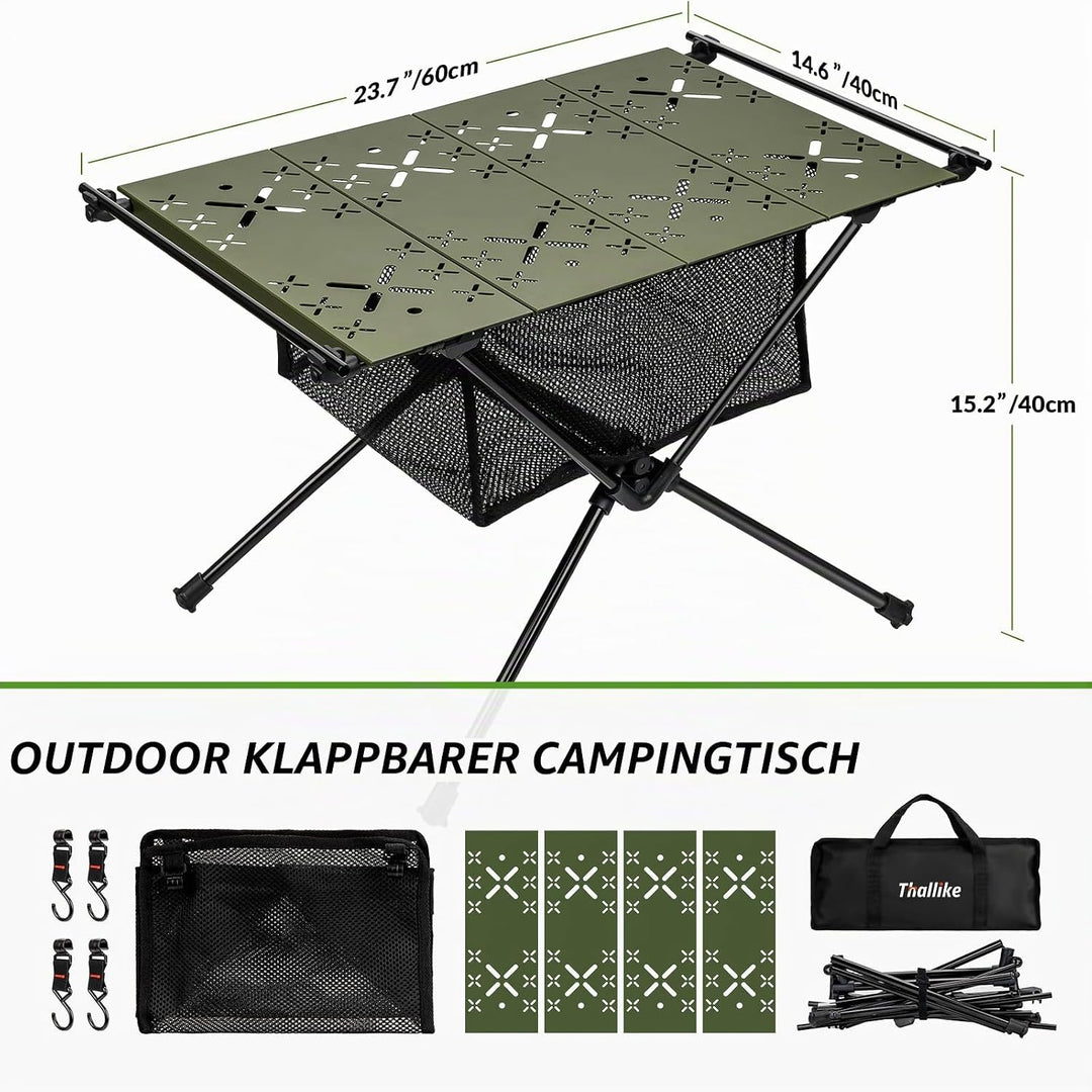 Campingtisch Klappbar,Aluminium Klapptisch Camping Tisch mit Tragetasche und Netztasche,Ultraleicht