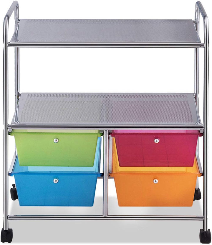 COSTWAY Rollwagen mit 4 stapelbaren Schubladen, Schubladenwagen Rollcontainer mit Metallgestell und