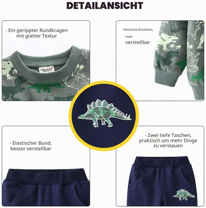 Volunboy Baby Jungen Dinosaurier kleidung, Kinder Pullover Jogginganzug Sweatshirt Langarmshirt und