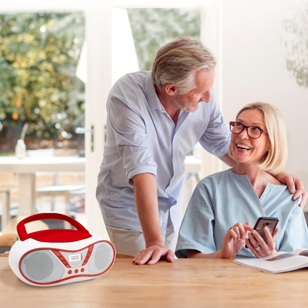 MOOOV 477411 Tragbarer CD-Player mit Radio, USB, Lautsprecher - Mini Kofferradio für Kinder & Senior
