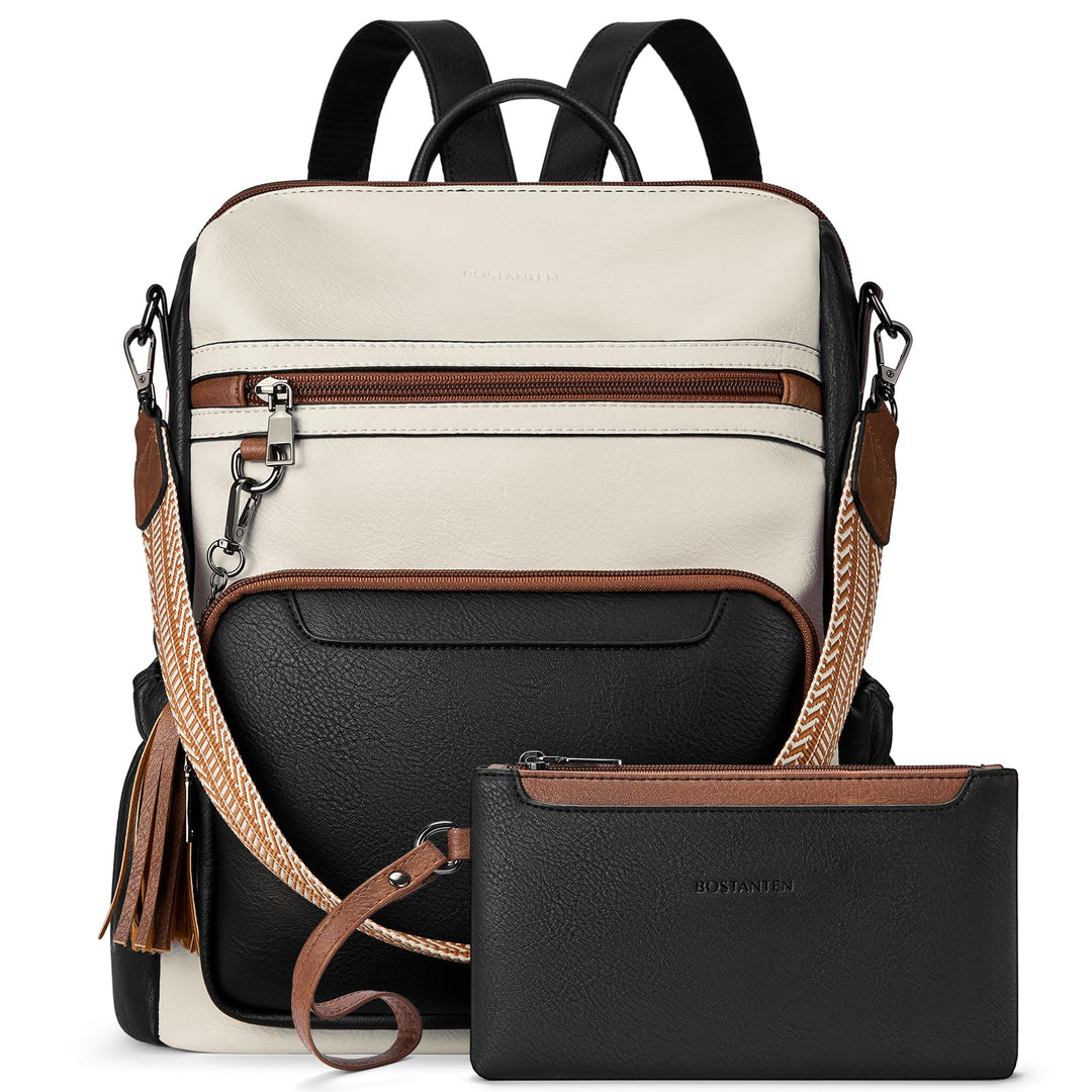 BOSTANTEN 2 Pieces Leder Rucksack Damen Freizeitrucksack Reise Handtasche Rucksackhandtasche Tagesru
